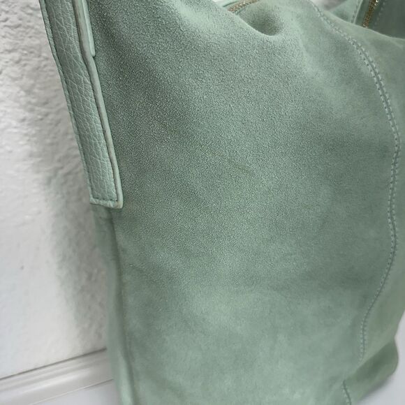 STREET LEVEL Bucket Bag Tote Suede Tassel Shoulder Boho Faux Leather Mint Green - Picture 9 of 16